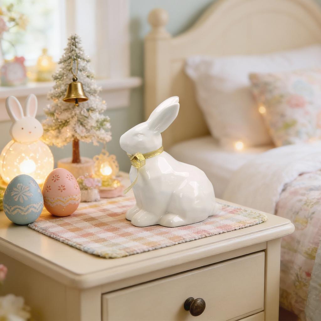 Cute Easter Ceramics Bunny Decoration For Home And Desktop Display