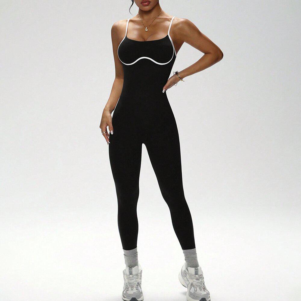 Women's Color Block Backless Slim Fit Bodysuit for Yoga Fitness