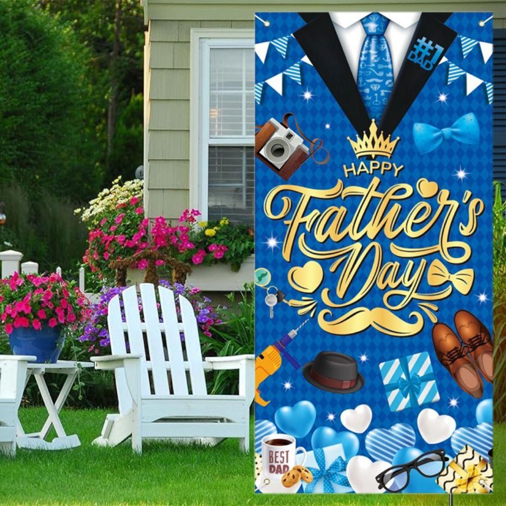 Celebrate Happy Father's Day Background Blue Gold Photo Flag Props Photography Props