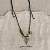 Stylish Alloy Accent Necklace With Sliding Closure Braided Cord and Natural Wood Materials