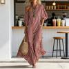 Damen Gestreiftes Off-Shoulder Maxikleid Kurzarm Lässig Party Cocktailkleid Sommer Strandurlaub Fließendes Kleid