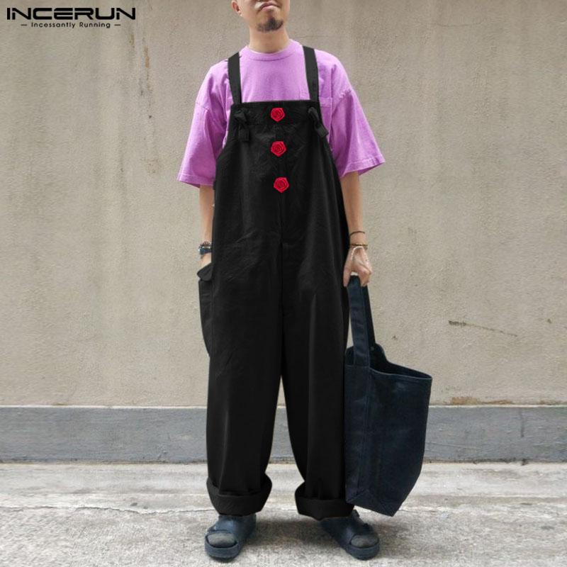 

INCERUN Men Strap Suspenders Floral Long Baggy Jumpsuits Overalls Pants S чёрный