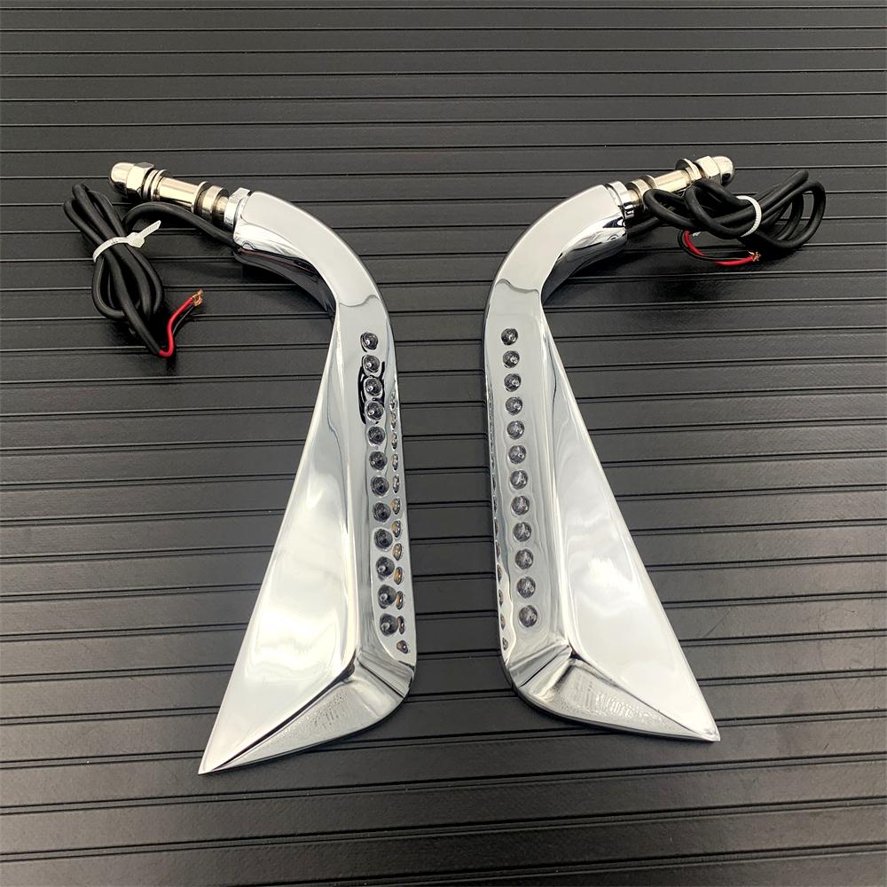 For Harley Sportster Softail Dyna Electra Glide Motorcycle LED Sickle Rearview Side Mirror With Flowing Water Turn Signal