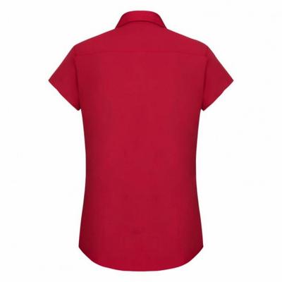 Russell Collection Dames Blouse met Korte Mouwen, Polycotton, Makkelijk te Onderhouden, Getailleerd, Popeline