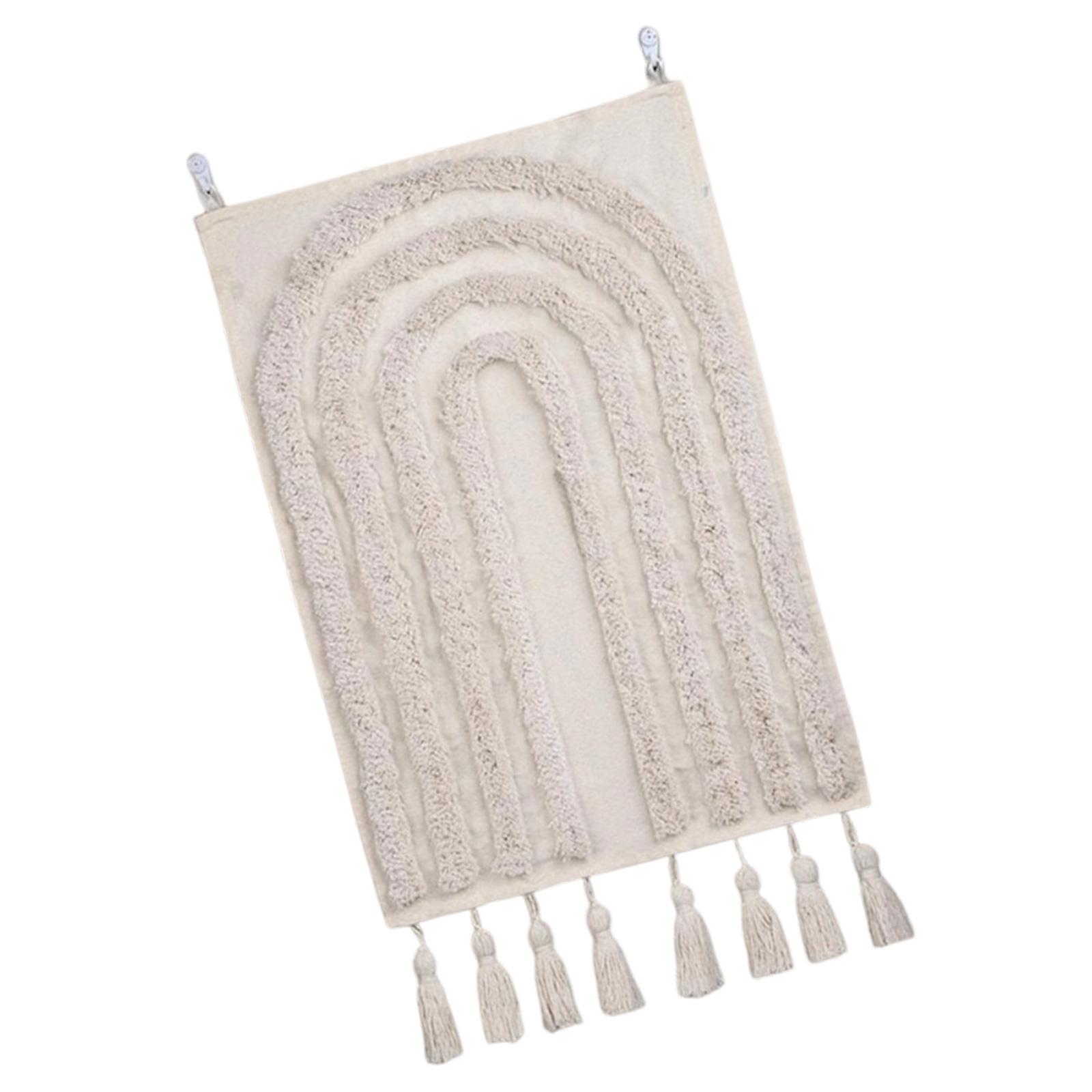White Cotton Linen Blend Wall Hanging Macrames Geometric Fringed Tassels Tapestry For Farmhouses Home Living Room Decors 1