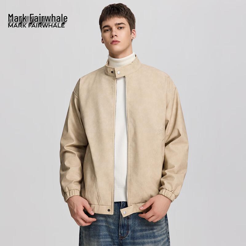 Mark Fairwhale Men's Stand Collar Faux Leather Jacket