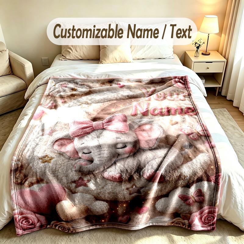 Elefanten-Thema Weiche Decke Personalisierter Benutzerdefinierter Name Textdruck Warme Decke Zuhause Sofa Schlafzimmer Dekoration