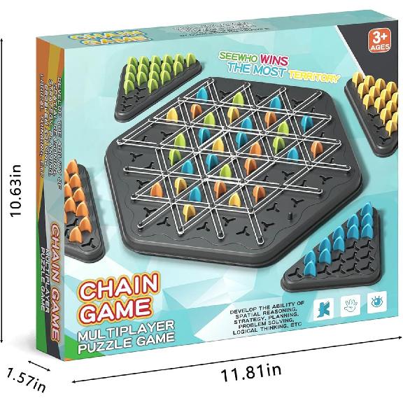 Chain Triangle Chess Game, Rubber Band Geoboard Game, Strategy Board Games, Family Night Games for Kids and Adults, 2 To 4 Players