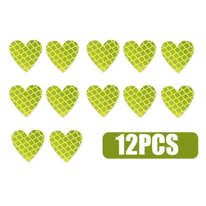 12pcs Car Bumper Night Anti-Collision Safety Strip Warning Stickers Motorcycle Bike Heart Shape Reflective Decoration Stickers