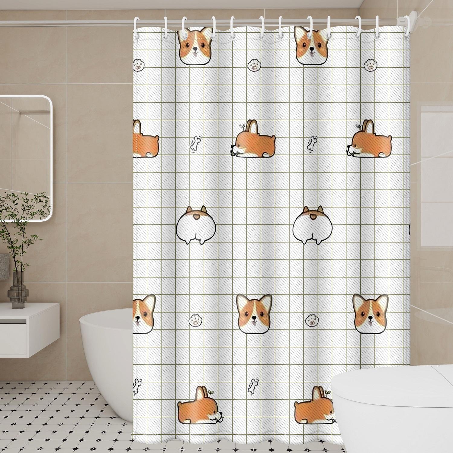 

Cute Cartoon Corgi Shower Curtain - Playful Polyester for Fun Dog Lover Bathrooms 80*180cm