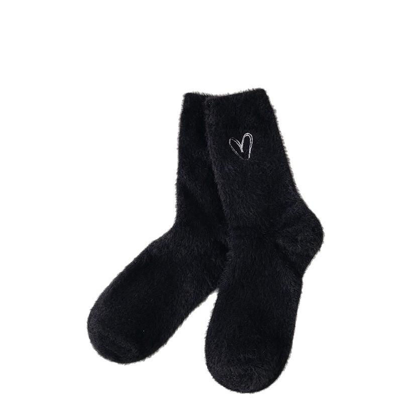 Mink Fleece Socks for Women, Warm and Non-freezing Feet in Autumn and Winter, Sleep Socks with Heart Embroidery and Fleece, Versatile Socks