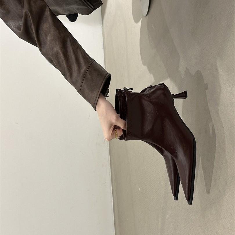 Pointed thin heel medium heel short boots 2025 new versatile comfortable and thin one-pedal lazy Martin boots women's high heels