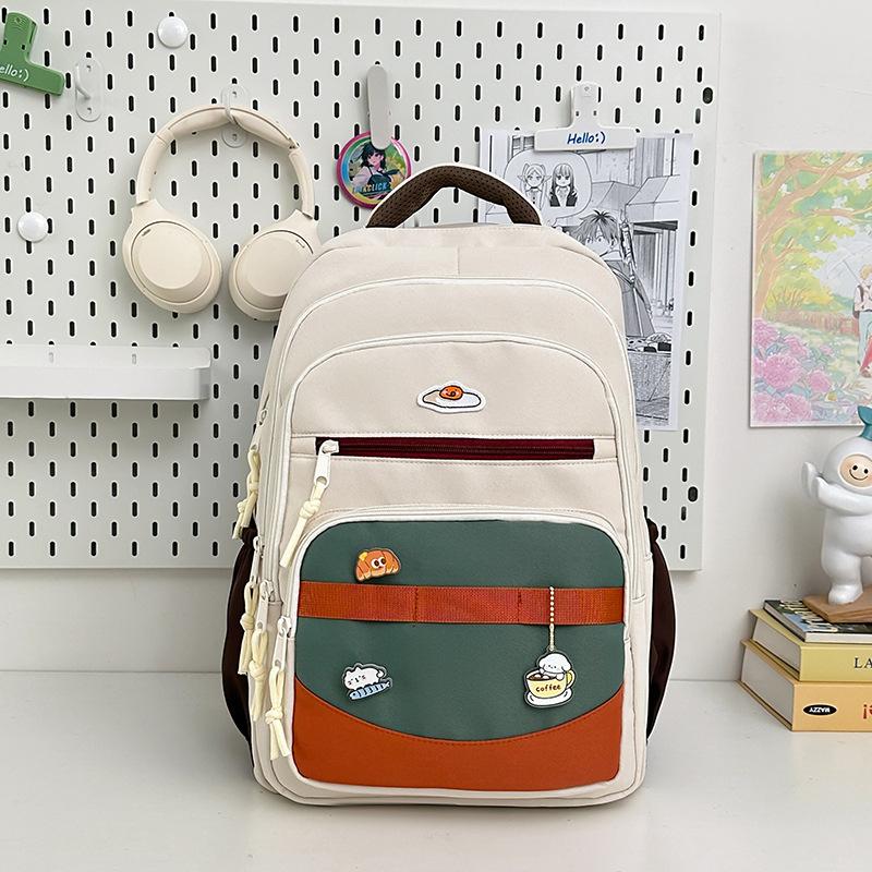 High value, fresh and sweet backpack, junior high school students contrasting color splicing large-capacity backpack