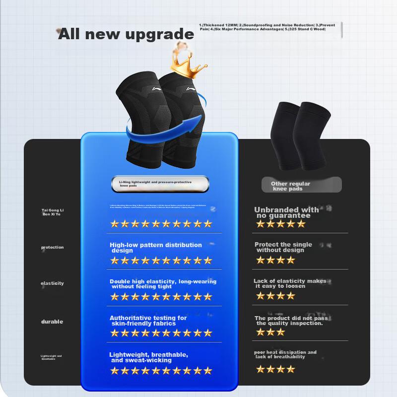 Li-Ning Knee Pads for Sports And Warmth, Suitable for Men And Women, Running, Cold Legs, Meniscus Injury, Joint Pain, Hiking, Basketball, Badminto