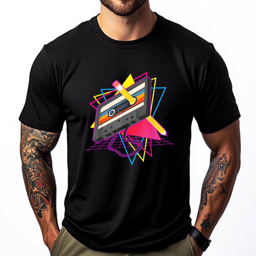 

Retro Cassette Tape Pencil 70 80 90 Music Mixtape Graphic T Shirts 100% Cotton Men s Clothing Punk Style - Men s Summer Cotto... S разноцветный