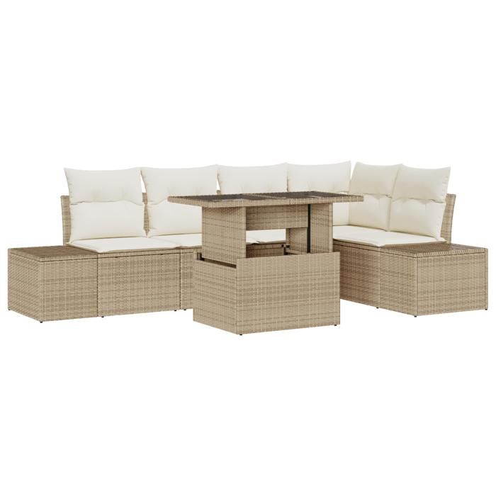 VidaXL Ensemble de Canapé de Jardin de 6 pièces avec Coussins Beige en Poly Rattan 3349187