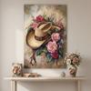1pc Western Cowgirl Hat & Floral Roses Wall Art - Hat & Rose, Vintage Farmhouse Style, for Bedroom, Living Room, Kitchen, Office Decor