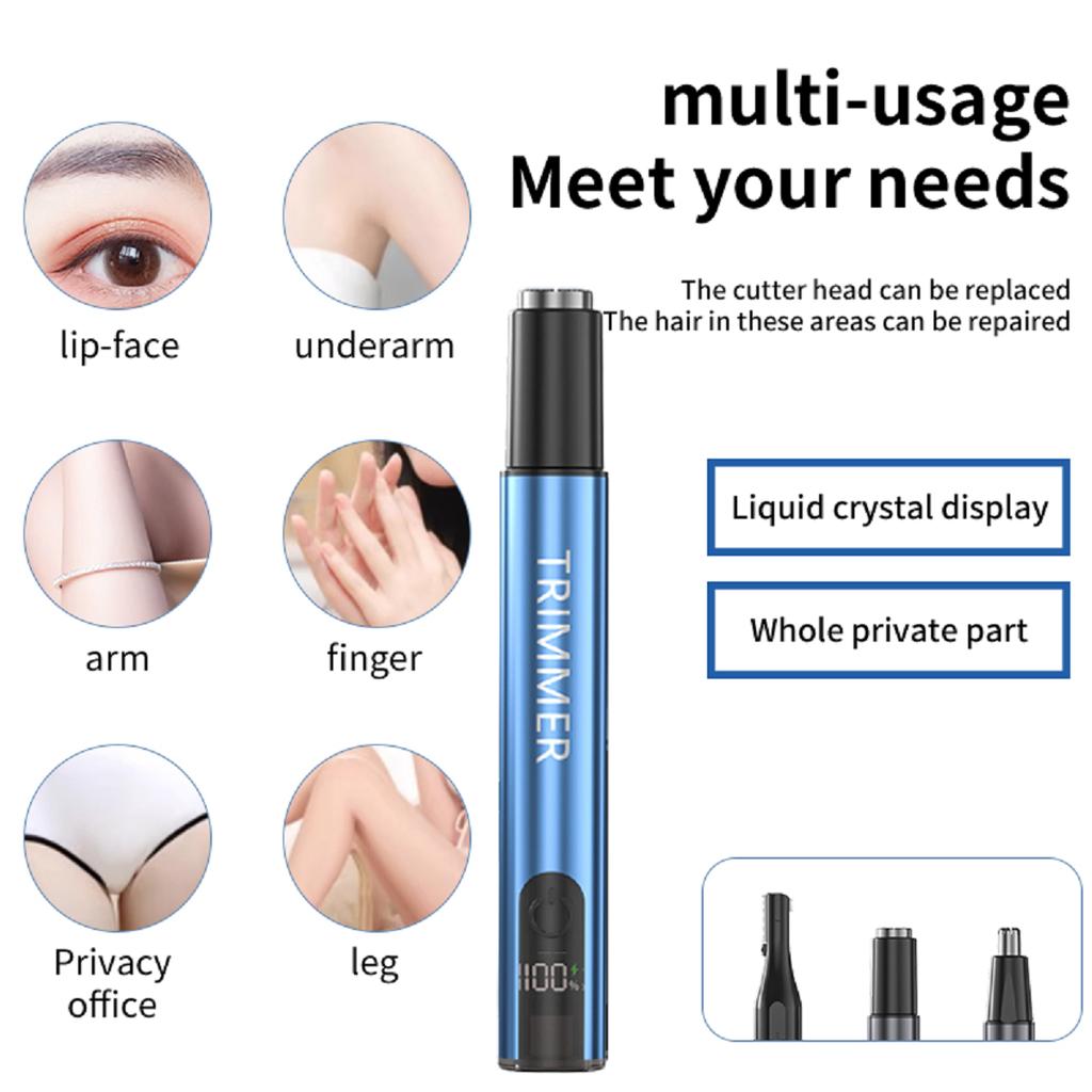 Convenient Rechargeable Nose Hair Razor ABS Electric Eyebrow Razor With Display 3 In 1