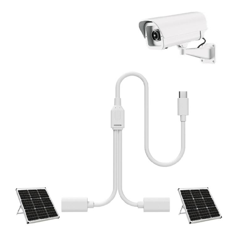 Double Panel Solar Security Camera Charging Cable Type C Splitter For Outdoor Monitoring Power Supply Installation