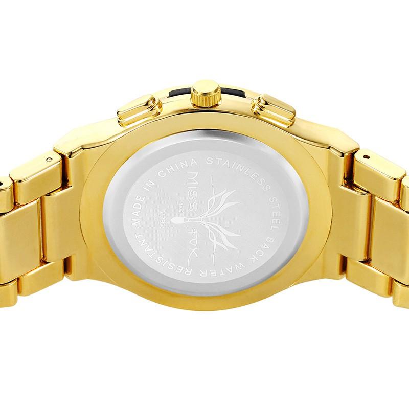 MISSFOX Mens Quartz Watch Bling Full Round Dial Waterproof 30M Classic Gold Plated Hip Hop Style