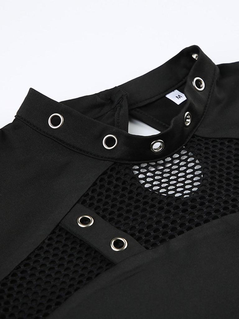 Dark Punk Y2K Mesh Cutout Slim-Fit Long Sleeve Top for Women