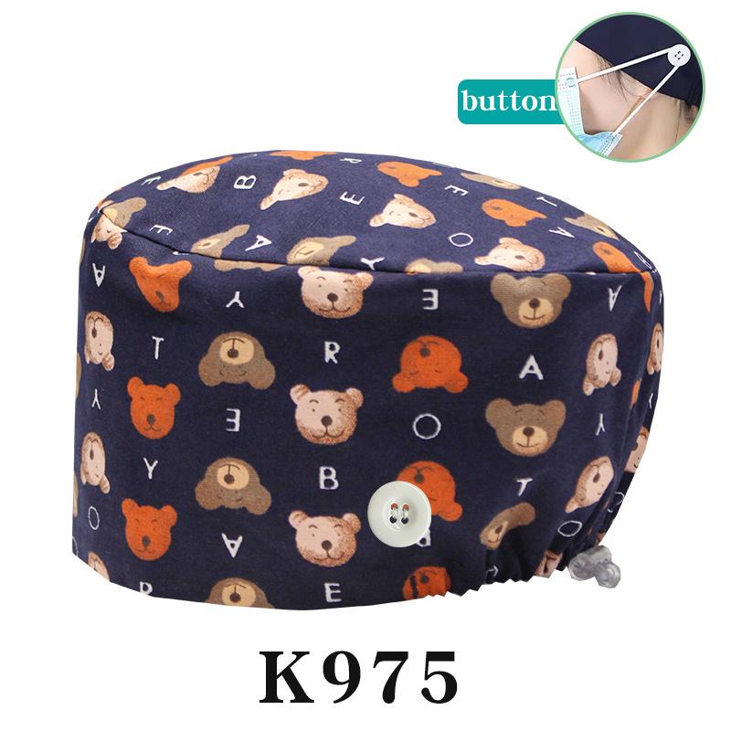Cartoon Printed Nursing Caps Men Women Medical Hats Adjustable Long Hair Pet Dental Clinic Doctors Scrub Hat