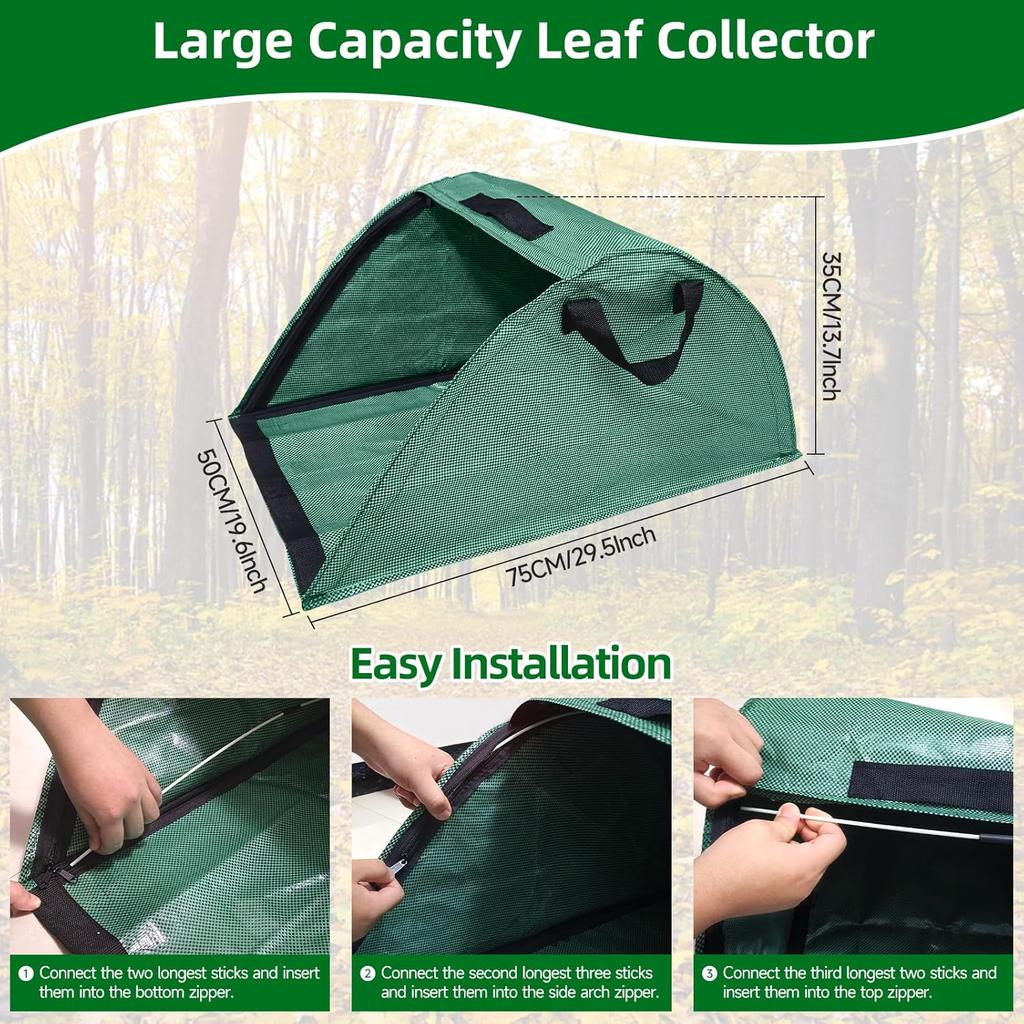 30 Gallon Leaf Collector, Leaf Bag Chute, Portable Pop Up Leaf Bags, Foldable Dustpan Leaf Pick Up Tools Leaf Loader, Reusable Yard Garden Bags for