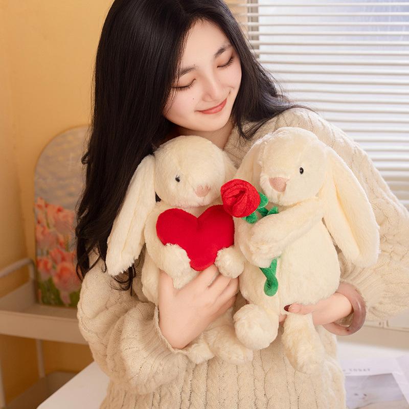 Cute Floppy Ear Rabbit Plush Toy Soft Stuffed Animal Doll for Gift Machine Claw Game Prizes Valentines Day Present
