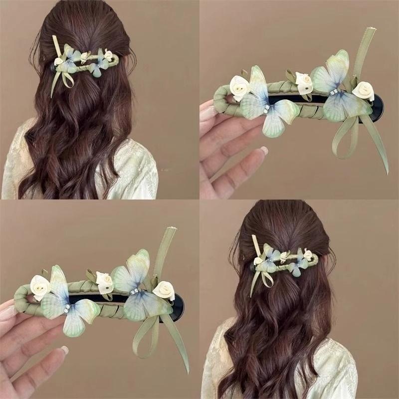 Green Butterfly Hair Clip Womens Back of The Head Hair Clip New Chinese Style Hair Accessory