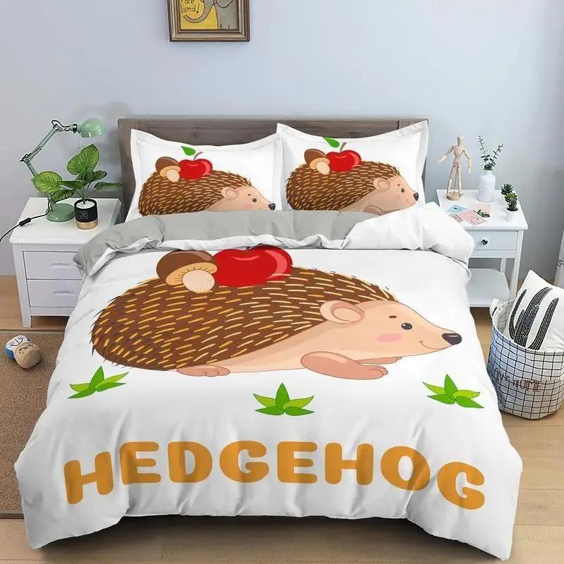 3D Cartoon Hedgehog Pattern Bedding Set Home Decoration Duvet Pillowcase Bedding Gift for Children and Teenagers