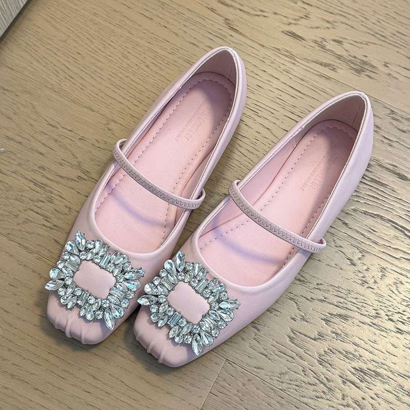 Elingstudio Miao ballet shoes! Square head rhinestone soft leather single shoes women's spring and summer new flats