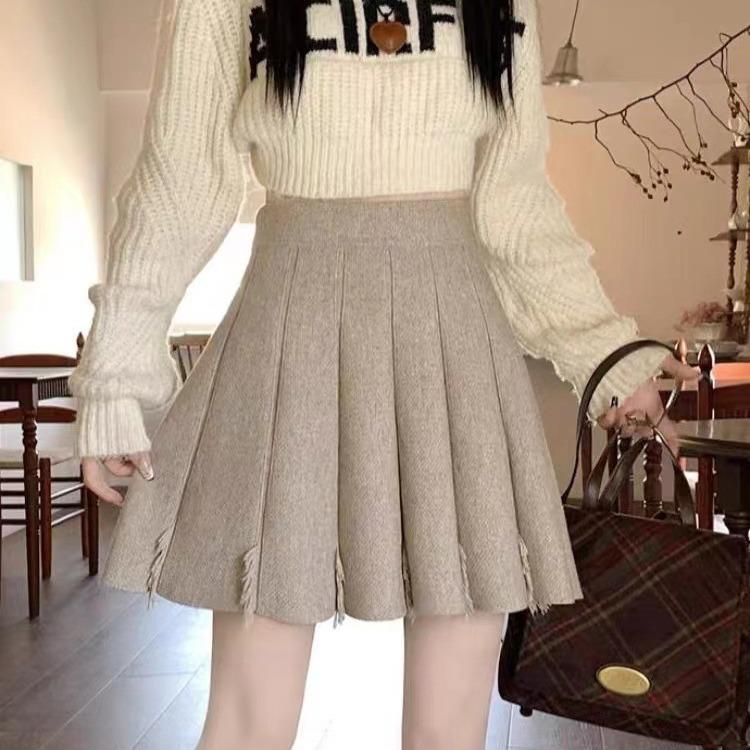 Autumn/Winter Women's Knitted Skirt High Waist A-line Skirt Half Body Skirt Women's Bag Hips