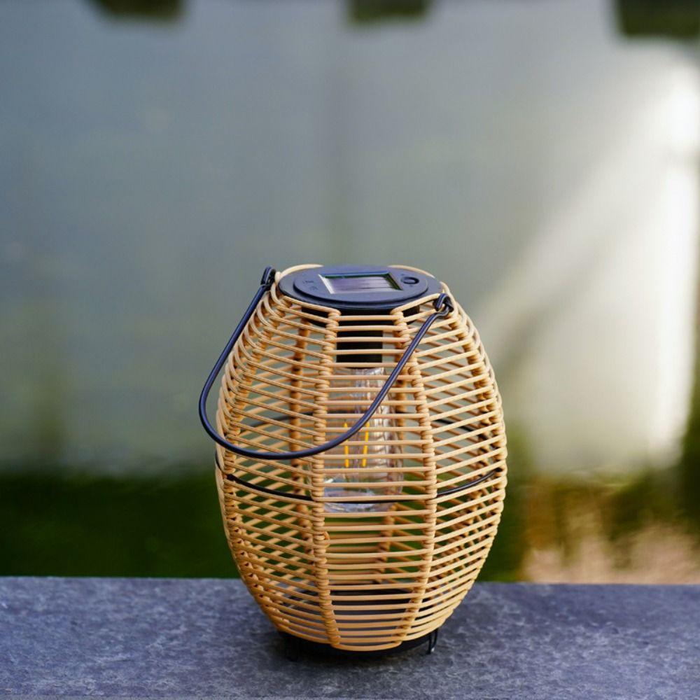 Waterproof Solar  Imitation  Lantern with Handle Weave Wind Lamp Yard Lantern  Outdoor