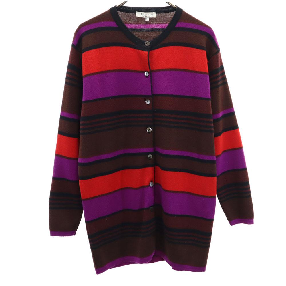 LANVIN Border Pattern Long sleeve knit cardigan 40 Brown etc Women Used
