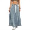 Women's  Elastic Waist Denim Swing Skirt  Women's Casual Long Skirt with American Design
