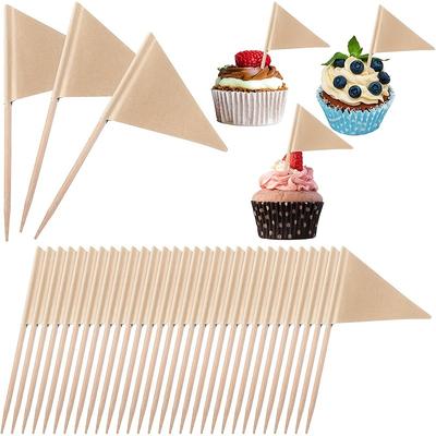 200 Pieces Bamboo Toothpick Flag Kraft Paper Decoration For Party Triangle Stick Cupcake Decoration Stick Blank Flag Fruit Cheese Marker Flag