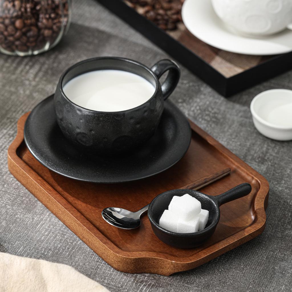 Creative Ceramic Coffee Cup Black White with Handle Meteorite Cup and Saucer Exquisite Spherical-shaped Mug Breakfast Milk Mug