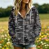 Women's Casual Striped Print Long Sleeve Hooded Jacket with and Pockets