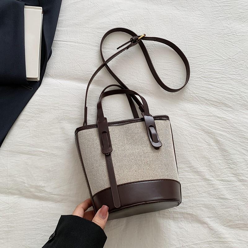 Текстурированная нишевая парусиновая сумка-ведро контрастного цвета, женская новая сумка-мессенджер, модная повседневная портативная наплечная сумка