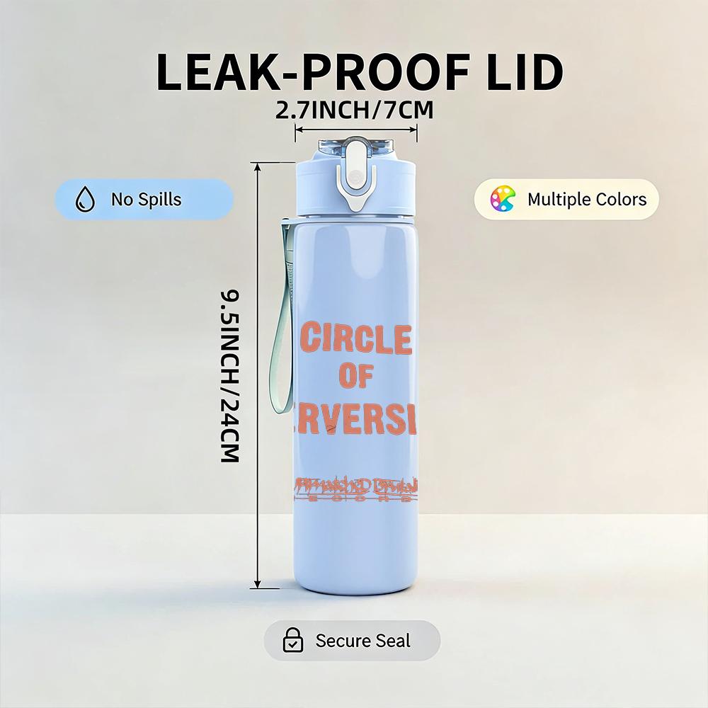 1PC Circle of perversion band text print 750ml colorful plastic sports water bottle leakproof pop lid with straw for outdoor office home use
