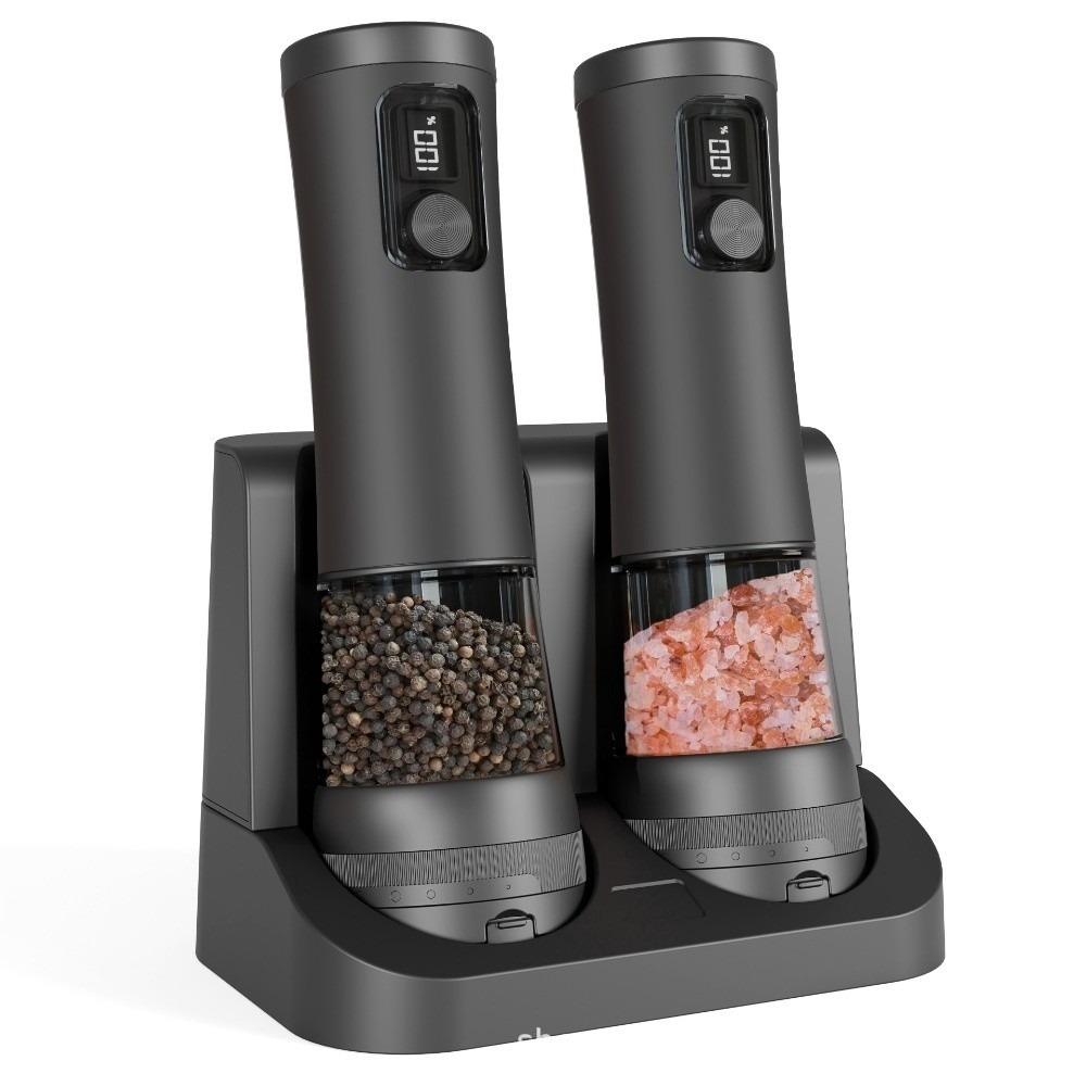 

USB Rechargeable Electric Pepper Grinder Adjustable Coarseness Black Salt Grinder Set Large Capacity Precision Grinding чорний