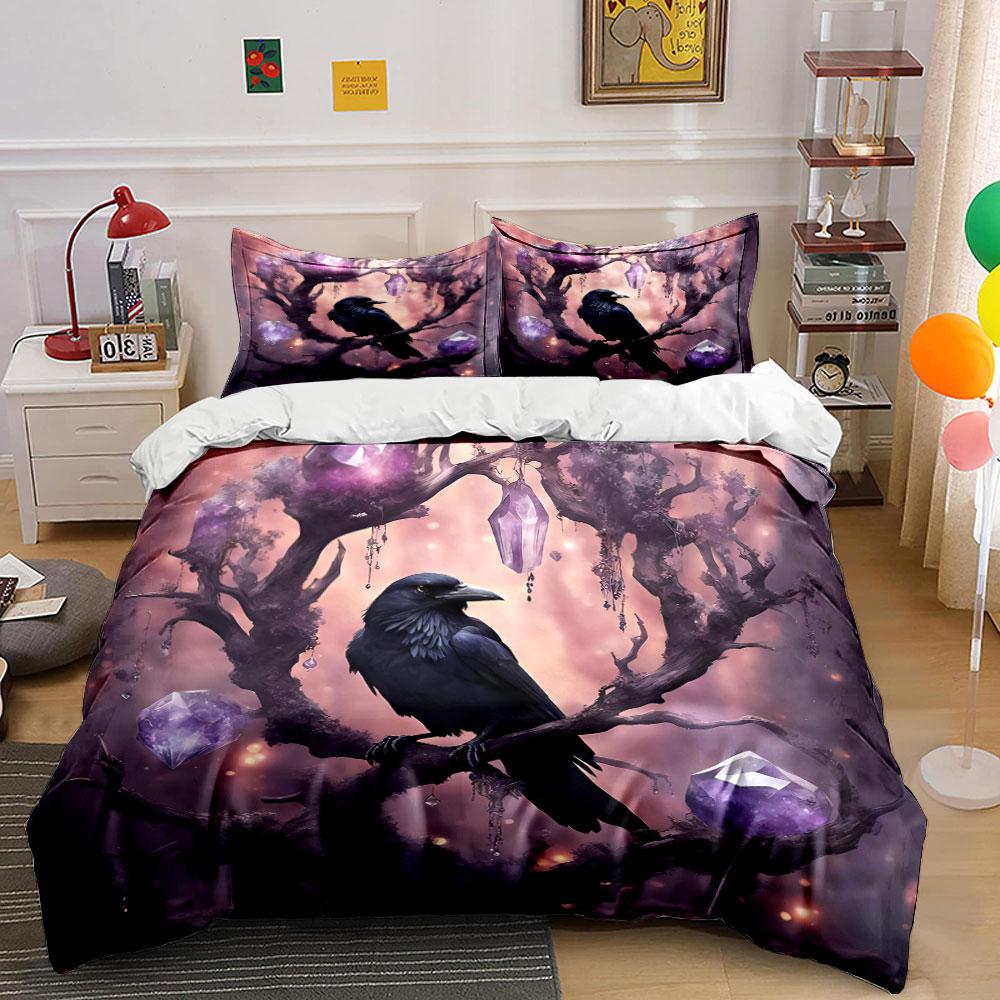 "Raven Crystal Artwork Trio Decor" Bedding Set with 1 Duvet Cover 2 Pillowcases Single Double King Queen, Gift