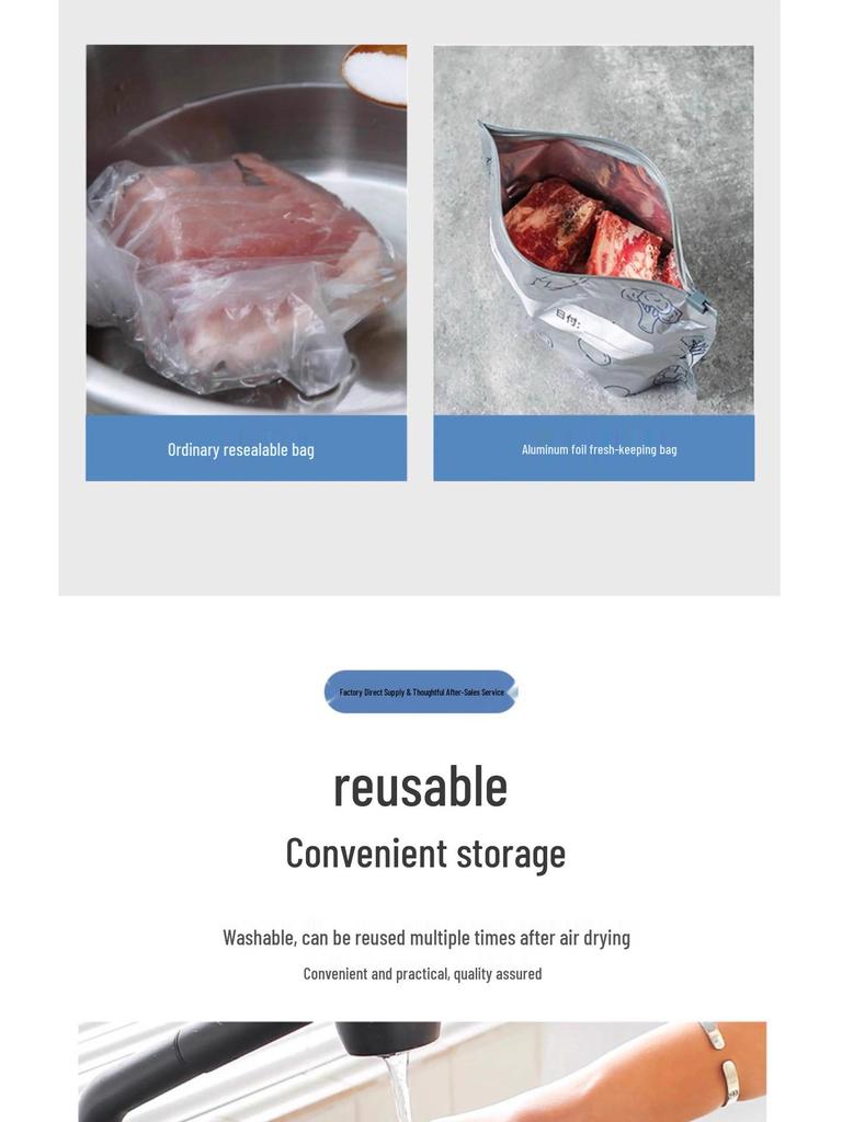 Aluminum Foil Zipper Seal Food Storage Bag for Refrigerator & Freezer