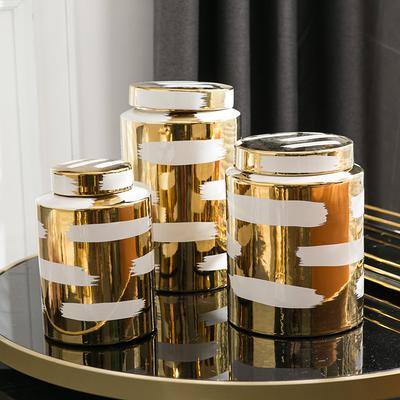 Goldene Keramikvase Porzellan Generalskrug Aufbewahrungsbehälter Aufbewahrungstank Blumenvase Handgefertigt Wohnaccessoires