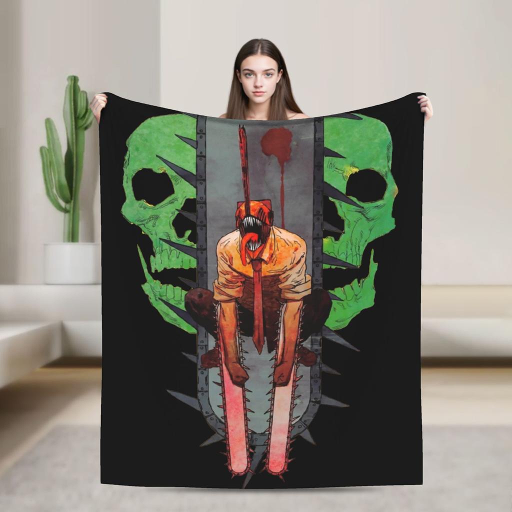 Chainsaw Man Power Blanket Flannel Printed Anime Manga Breathable Super Warm Throw Blankets for Bed Office Bedspread