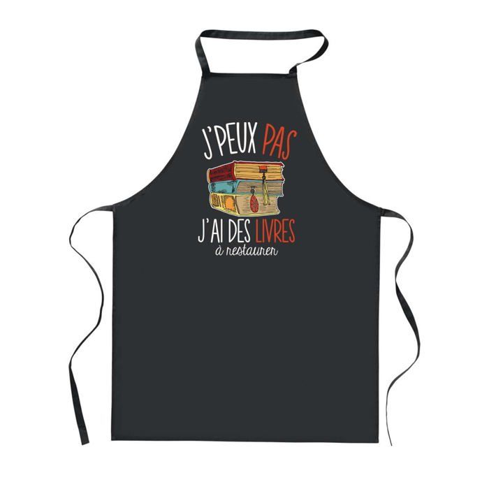 Tablier de cuisine - PLANETEE - J'peux Pas Restauration de Livres - Noir - 90x60 cm - Impression bretonne