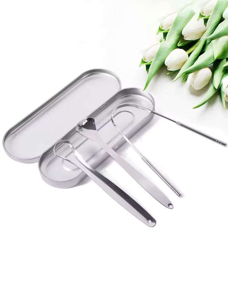 

Premium 3Pcs Metal Tongue Scraper Cleaner For Adults & Kids, Portable Stainless Steel Tongue Scrapers Brushes For Removing