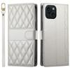 For iPhone 15 Case Rhombus Stitching Wallet Stand Leather Phone Cover with Long/Short Strap