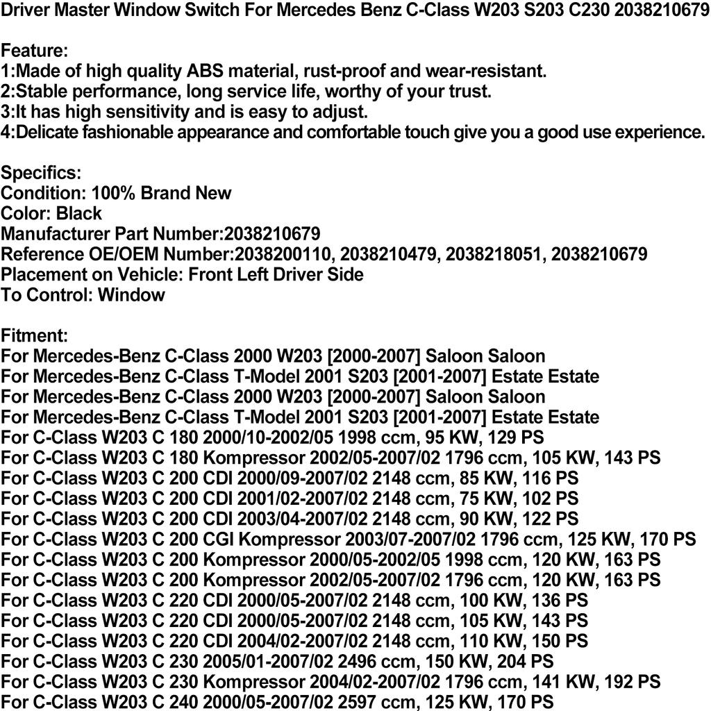 Driver Master Window Switch For Mercedes Benz C-Class W203 S203 C230 2038210679