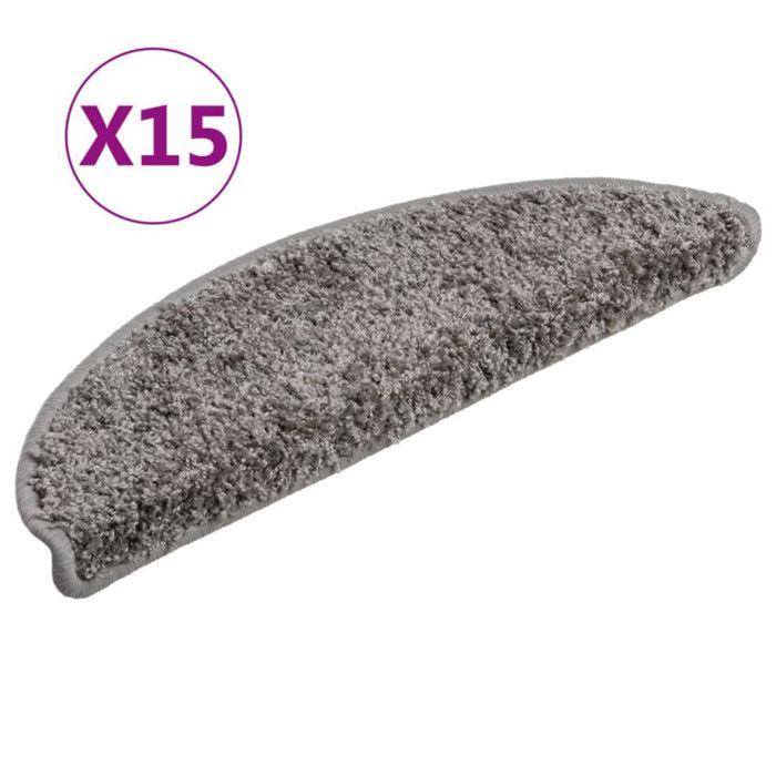 VidaXL Tapis d'escalier 15 pièces 56 x 17 x 3 cm Gris Demi-rond 133892